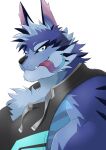  absurd_res anthro black_clothing blue_body blue_eyes blue_fur canid canine canis clothed clothing fur hi_res ioenami88 lifewonders long_tongue male mammal simple_background solo tapering_tongue tindalos_(tas) tokyo_afterschool_summoners tongue tongue_out video_games white_background wolf 