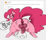  absurd_res all_fours anal anal_penetration animal_genitalia animal_penis anthro anus balls bestiality big_balls bodily_fluids clenched_teeth cum cum_in_ass cum_inside dialogue doggystyle duo elewdfurs english_text equine_penis erection feral feral_penetrating feral_penetrating_human friendship_is_magic from_behind_position fur genital_fluids genitals gynomorph gynomorph/male gynomorph_penetrating gynomorph_penetrating_male hair hasbro hi_res human human_on_feral human_penetrated intersex intersex/male intersex_penetrating intersex_penetrating_male interspecies looking_pleasured male male_penetrated mammal medial_ring my_little_pony penetration penis perineum pink_body pink_fur pink_hair pink_tail pinkie_pie_(mlp) rear_view sex teeth text thick_thighs tongue tongue_out unknown_artist 