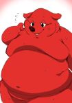  2021 anthro belly big_belly biped bodily_fluids canid canine canis chiba_kun chiba_prefecture domestic_dog hi_res kemono male mammal moobs namabito navel obese obese_male overweight overweight_male red_body simple_background solo sweat 