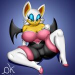  1:1 anthro better_version_at_source big_breasts black_wings breasts chiropteran clothing curvy_figure demonkussh female fur green_eyes hi_res mammal rouge_the_bat sega solo sonic_the_hedgehog_(series) voluptuous white_body white_fur wings 