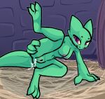  after_sex bodily_fluids breasts claws cum cum_from_ass cum_in_ass cum_inside female genital_fluids genitals hi_res horn kobold kobold_adventure lizard moe_(kobold_adventure) non-mammal_breasts nude on_ground outside pink_eyes pussy reptile scalie solo spread_legs spreading tfzn yellow_sclera 