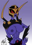  beast_wars blackarachnia breasts female gradient gradient_background highres large_breasts mecha_musume nipples shirt_lift solo topless transformers transformers_animated 