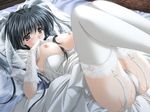  1girl blush breasts darling dress game_cg garter_belt kitano_miyuki large_breasts pussy_juice solo thighhighs topless wedding_dress 