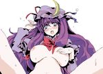  atoshi blush breasts hat inverted_nipples large_breasts nipples oekaki open_mouth patchouli_knowledge pov purple_eyes purple_hair solo spread_legs sweat touhou 