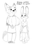  2021 absurd_res anthro canid canine clothed clothing disney duo female food fox fruit fully_clothed fur hi_res holding_object inktober inktober_2021 judy_hopps judyhopps44 lagomorph leporid looking_at_another male mammal monochrome nick_wilde plant pumpkin rabbit red_fox smile standing zootopia 