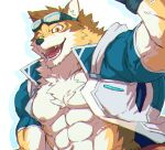  2021 abs anthro barrel_(live-a-hero) canid canine canis clothing fur hi_res kemono lifewonders live-a-hero male mammal muscular muscular_anthro muscular_male nipples pecs sakuhuu simple_background solo video_games wolf 