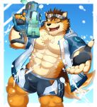  2021 abs absurd_res anthro barrel_(live-a-hero) canid canine canis clothed clothing fur hi_res lifewonders live-a-hero male mammal muscular muscular_anthro muscular_male nipples nisikemo pecs video_games wolf 