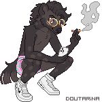  1:1 abilify_(character) animated anthro apple_inc. cellphone cigarette clothing digital_media_(artwork) doutarina eyewear facial_markings glasses hair head_markings hyaenid iphone looking_at_viewer low_res male mammal markings nike phone pixel_(artwork) shirtless short_playtime short_tail smartphone smile smoke solo spots underwear 