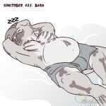  1:1 2021 barazoku belly boxers_(clothing) bulge clothing hi_res inktober kinktober lutrine male mammal moblie moblie_(character) mostly_nude mustelid overweight sleeping solo underwear 