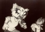  2021 absurd_res aggressive_retsuko ailurid anthro canid canine clothed clothing cross-popping_vein fennec fenneko fox fully_clothed group haida hi_res holding_microphone holding_object hyaenid inner_ear_fluff looking_at_another mammal microphone open_mouth red_panda retsuko sanrio screaming sharp_teeth singing teeth theblueberrycarrots traditional_media_(artwork) trio tuft 
