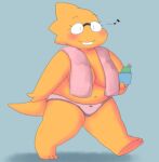  2021 alphys alpi anthro belly big_breasts blush breasts buckteeth chubby_anthro chubby_female clothed clothing convenient_censorship dimples eyewear female front_view glasses happy hi_res musical_note non-mammal_breasts panties reptile scales scalie short_stack simple_background slightly_chubby smile soap soap_dispenser solo teeth thick_tail thick_thighs three-quarter_view topless towel towel_around_neck undertale_(series) underwear walking yellow_body yellow_scales 