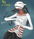  black_eyes bone female guchiyama horn humanoid monster nihil_(guchiyama) ribs sharp_teeth skeletal solo teeth tentacles the_unusual_witch_(guchiyama) white_body white_skin 