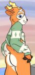 animal_crossing antelope anthro beau_(animal_crossing) biped bottomless bottomless_male bovid butt butt_grab cervid clothed clothing fur hand_on_butt hi_res hooves horn its_cerverus looking_at_viewer male mammal nintendo simple_background smile solo sweater topwear video_games 