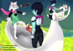  absurd_res anthro balls big_balls big_penis blush bulge butt deltarune digital_media_(artwork) draik duo english_text erection fur genitals hi_res hiding_erection horn huge_penis human humanoid humanoid_genitalia kris_(deltarune) long_penis male male/male male_penetrating mammal mid_transformation nude open_mouth pawpads paws penetration penis ralsei retracted_foreskin sex simple_background smile surprise_buttsex surprised_expression swan_boat text thick_penis undertale_(series) vein veiny_penis video_games white_body white_fur 
