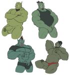  asian_clothing boxer_briefs clothing east_asian_clothing fundoshi green_body green_skin group hair hi_res humanoid japanese_clothing maldu male mohawk orc panties ponytail red_clothing red_panties red_underwear shirt shoulder_pads simple_background tank_top topwear underwear 