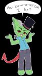  anonymous_artist anthro blue_clothing blue_topwear blue_vest chibi clothing demon hat headgear headwear hi_res horn humanoid leotoefinger male singing solo spade_tail the_lorax top_hat topwear 