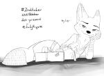  &lt;3 2021 anthro arm_support bow canid canine dialogue disney english_text fox fur gift_bow gift_box gift_tag heart_gift_tag heart_tag hi_res inktober inktober_2021 judyhopps44 leaning_on_elbow looking_at_viewer mammal monochrome name_in_dialogue nick_wilde red_fox smile solo text zootopia 