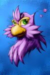  avian beak bird feathers feral galliform green_eyes gryphon gyro_feather gyrotech looking_at_viewer male mythological_avian mythology neutral_expression peafowl phasianid pink_body sizzlemonkey 