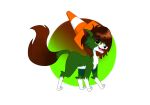  brown_eyes brown_hair brown_tail canid canine canis dire_wolf fan_character feral fur green_body green_fur green_sclera hair heart22-art hi_res male mammal merky_(ponytown) ponytown solo traffic_cone white_paws_(anatomy) 