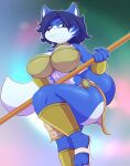  anthro big_breasts bigdon1992 blue_body blue_fur blue_hair breasts canid canine clothed clothing digital_media_(artwork) female fox fur hair hi_res krystal mammal nintendo solo star_fox thick_thighs video_games white_body white_fur 