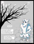  anthro backpack canid canine canis cherry_blossom clothed clothing comic cooper_estevez dialogue diary english_text hi_res jackaloo journal looking_up male mammal plant solo standing text tree wolf 