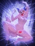  2021 absurd_res anthro balls canid canine digital_media_(artwork) fumiko fur genitals hair hi_res male mammal nipples open_mouth penis skoll_(wolf-skoll) solo teeth tongue white_body white_fur white_hair 