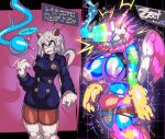  &lt;3 2_horns absurd_res animal_humanoid before_and_after big_breasts blue_body blue_skin bottomwear breast_expansion breasts captainkirb cat_humanoid chimera_ant clothed clothing deltarune electricity english_text expansion felid felid_humanoid feline feline_humanoid female fur genitals hair hi_res horn huge_breasts humanoid hunter_x_hunter mammal mammal_humanoid multicolored_body navel neferpitou open_mouth plug pussy short_hair solo species_transformation speech_bubble teeth text topwear torn_bottomwear torn_clothing torn_topwear transformation undertale_(series) video_games werewire white_body white_hair white_skin yellow_eyes 