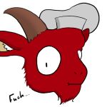  1:1 2021 alpha_channel anthro bovid caprine chef_hat clothing digital_drawing_(artwork) digital_media_(artwork) embarrassed english_text fur goat hat headgear headwear horn male mammal red_body red_fur redvel_fett shaded solo sticker text 