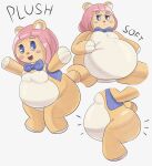  absurd_res animate_inanimate anthro belly big_belly big_butt bow_tie breasts butt clothing female hi_res living_plushie mammal overweight overweight_anthro overweight_female plushie simple_background solo teddy_bear_(species) thick_thighs topwear ursid veryfilthything vest 
