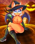  4:5 absurd_res anthro breasts chiropteran cleavage clothed clothing crossed_legs female hat headgear headwear hi_res high_heels looking_at_viewer mammal rouge_the_bat sega smile solo sonic_the_hedgehog_(series) teenagebratwurst witch_hat 