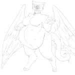  &lt;3 1:1 3_toes 5_fingers :3 anthro avian bell bell_collar belly big_belly big_breasts big_wings biped breasts cheek_tuft claws collar collar_only curvy_figure digitigrade facial_tuft feathered_wings feathers featureless_breasts feet felid female finger_claws fingers fluffy fluffy_tail front_view full-length_portrait fur greyscale grindavikbydaylight hi_res hindpaw hip_tuft inner_ear_fluff layered_heart mammal monochrome monotone_body monotone_ears monotone_feathers monotone_fur monotone_tail monotone_wings multi_nipple mythological_sphinx mythology navel nipples nude obese obese_anthro obese_female overweight overweight_anthro overweight_female pantherine pawpads paws portrait pose shoulder_tuft simple_background slightly_chubby smile solo standing toes tuft voluptuous white_background white_body white_ears white_feathers white_fur white_inner_ear_fluff white_tail white_wings wide_hips wings 