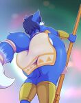  anthro big_butt bigdon1992 blue_body blue_fur blue_hair bottomwear breasts butt butt_focus canid canine clothed clothing digital_media_(artwork) female fox fur hair hi_res huge_butt krystal loincloth low-angle_view mammal nintendo rear_view solo star_fox video_games white_body white_fur 