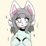  &lt;3 &lt;3_eyes 1:1 anthro anthrofied blush canid canine clothed clothing felid feline fur hair mammal simple_background solo tem temmie_(undertale) text topwear undertale undertale_(series) video_games white_body white_fur 
