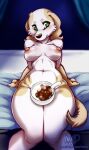  &lt;3 2020 aggressive_retsuko anthro bed big_breasts blush borzoi bowl breasts canid canine canis censored container convenient_censorship curry digital_media_(artwork) domestic_dog female food food_censorship fur furniture green_eyes hi_res hunting_dog inui_(aggressive_retsuko) inuki legs_together looking_at_viewer mammal mattress nipples nude rice sanrio sighthound sitting solo thick_thighs window 