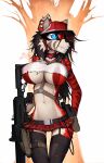  &lt;3 ak-47 ammunition anthro assault_rifle belly belt belt_buckle big_breasts black_hair blue_eyes bottomwear breasts cherry_(macmegagerc) choker clothing crop_top curvaceous curvy_figure ear_piercing eyelashes fangs felid female fur gun hair harness hat headgear headwear hi_res jewelry legwear long_hair macmegagerc magazine magazine_(gun) mammal miniskirt navel necklace pantherine pattern_bottomwear pattern_clothing pattern_skirt piercing plaid plaid_bottomwear plaid_clothing plaid_skirt plant ranged_weapon red_body red_fur red_stripes rifle russian shirt simple_background skirt solo straps stripes teeth thigh_gap thigh_highs thigh_holster tiger tight_clothing tight_fit tights toothpick topwear torn_clothing torn_legwear torn_shirt torn_tights torn_topwear translucent translucent_clothing translucent_topwear tree under_boob underwear voluptuous weapon white_belly white_body white_fur 