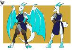  4_toes anthro blue_eyes breasts butt butt_pose clothed clothing digital_media_(artwork) dragon feet female hi_res model_sheet multiple_angles multiple_poses patreon_link pose presenting presenting_hindquarters scalesindark scalie solo toes white_body wings 