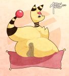  absurd_res ampharos anus big_butt butt digital_media_(artwork) female feral genitals hi_res looking_back mammal marcyandmathy mathythemathy nintendo nude pok&eacute;mon pok&eacute;mon_(species) puffy_anus pussy simple_background solo thick_thighs video_games yellow_body 