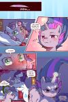  2:3 bed cold-blooded-twilight comic dialogue dragon equid equine female feral friendship_is_magic fur furniture group hasbro hi_res horn mammal my_little_pony purple_body purple_fur rarity_(mlp) sibling sister spike_(mlp) sweetie_belle_(mlp) twilight_sparkle_(mlp) unicorn white_body white_fur 