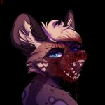  1:1 2021 absurd_res african_wild_dog anthro black_background blood blue_eyes bodily_fluids brown_body brown_fur canid canine digital_media_(artwork) dripping_blood fangs fur gore hi_res inner_ear_fluff juantriforce licking licking_lips licking_own_lips light lighting looking_at_viewer male mammal milo_(juantriforce) open_mouth pupils self_lick shaded simple_background slit_pupils solo spots spotted_body spotted_fur teeth tongue tongue_out tuft 