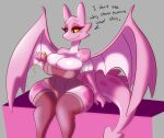  anthro big_breasts breasts cleavage clothed clothing curvy_figure dragon female hi_res huge_breasts huge_hips membrane_(anatomy) membranous_wings pink_body pink_scales scales solo solratic spade_tail thick_thighs voluptuous wide_hips wings yellow_sclera 