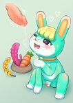  animal_crossing anthro balls blonde_hair blue_body blue_fur bodily_fluids cum cum_on_face digital_media_(artwork) duo erection flaccid fur genital_fluids genitals hair hi_res lagomorph leporid male male/male mammal nintendo penis pet_bowl petplay rabbit roleplay sanian_school sasha_(animal_crossing) shaded tongue video_games 