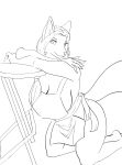  absurd_res anthro apron apron_only black_and_white breasts canid canine canis clothing female hi_res houkaisp ironing_board kneeling line_art looking_at_viewer mammal monochrome mostly_nude mother parent solo wolf 