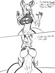  3:4 anthro breasts english_text female fusion hi_res hybrid l0ad1ng lucario mischievous_(l0ad1ng) monochrome nintendo nipples pok&eacute;mon pok&eacute;mon_(species) pok&eacute;mon_fusion profanity solo text thievul video_games 