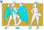  4_toes anthro blue_eyes breasts butt digital_media_(artwork) dragon feet female hi_res model_sheet multiple_poses nipples patreon_link pose presenting presenting_hindquarters scalesindark scalie toes white_body wings 