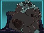  4:3 absurd_res anthro balls bedding blanket chubby_male genitals hairy hairy_balls hi_res kimun_kamui_(tas) lifewonders male mammal moobs nibbles night overweight overweight_male penis solo soulasexypanda tokyo_afterschool_summoners ursid video_games 