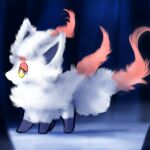  1:1 ambiguous_gender canid canine feral fluffy fluffy_tail fur fur_markings hi_res hisuian_zorua mammal markings nintendo one_eye_obstructed pok&eacute;mon pok&eacute;mon_(species) pokemon_legends_arceus red_body red_fur regional_form_(pok&eacute;mon) simple_background snoiifoxxo snow solo tuft video_games white_body white_fur yellow_eyes yellow_sclera 
