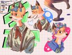  anthro blue_hair brown_eyes canid canine clothing flower flower_crown fox hair hi_res male mammal model_sheet moth00eater plant poncho red_fox solo topwear vest 