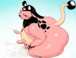  anthro back_rolls big_butt bodily_fluids bovid bovine butt edit female flat_chested horn huge_butt huge_thighs kneeling lactating mammal milk miltank nintendo nipples pok&eacute;mon pok&eacute;mon_(species) projectile_lactation sketch slightly_chubby solo spots sunibee teats thick_thighs udders video_games 