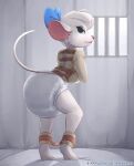  anthro bdsm bondage bound bow carotte666 diaper disney female fur hair hi_res leg_cuffs looking_at_viewer looking_back mammal miss_kitty_mouse mouse murid murine padded_room patreon restrained restraints rodent smile solo straitjacket the_great_mouse_detective watermark white_body white_diaper white_fur white_hair 