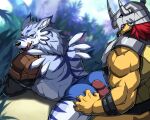  absurd_res anal anal_penetration armor ass_up bandai_namco big_muscles butt clothed clothing digimon digimon_(species) drks duo erection fur genitals hair hand_on_butt hi_res looking_pleasured male male/male muscular on_butt penetration penile penile_penetration penis penis_in_ass penis_on_ass smile tongue tongue_out topwear wargreymon weregarurumon 